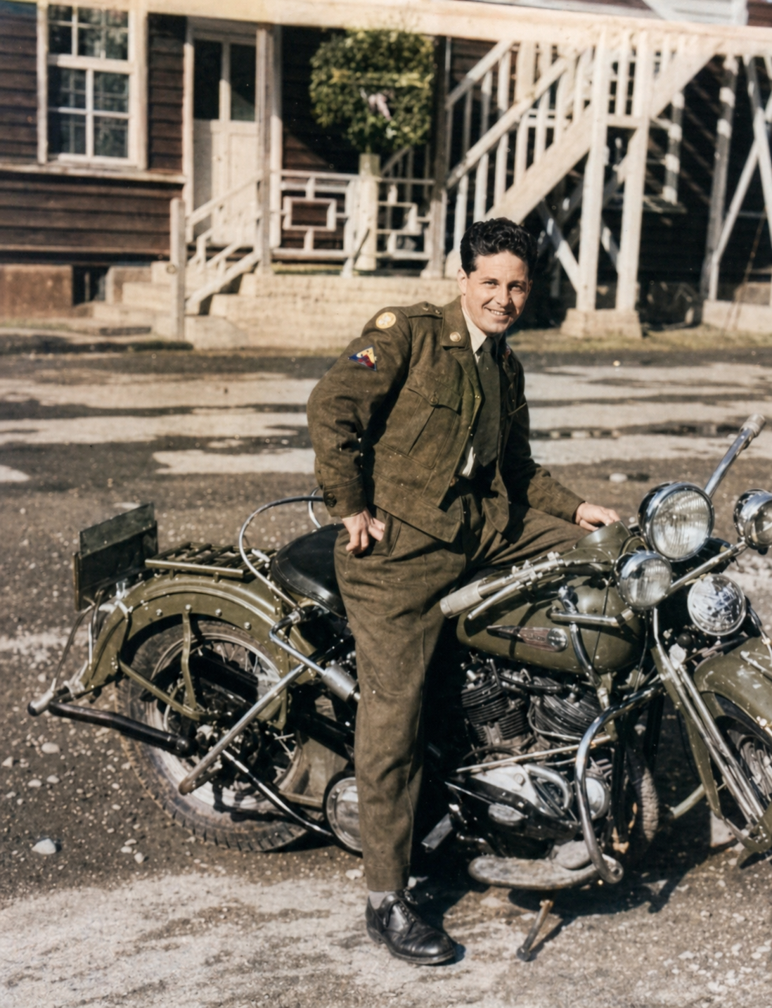 Soldier with motorcycle, c. 1940s